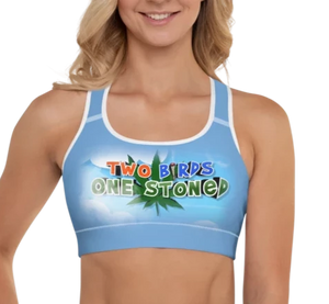 Two Birds One Stoned @TWIT420" - TCA Padded Sports Bra - Cannabis Incognito Apparel CIA | Cannabis Clothing Store