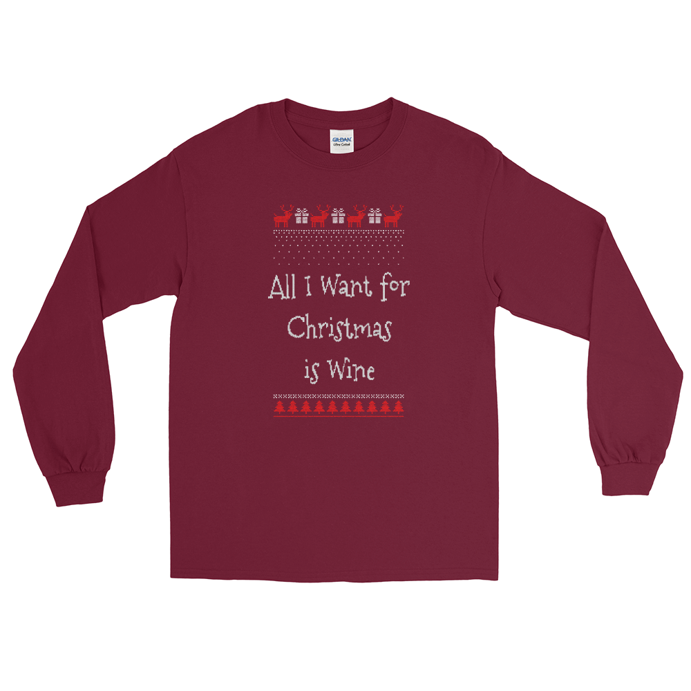 Vino Cheer Ugly Christmas Sweater Tee in festive maroon, ready to spread holiday and wine cheer.