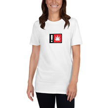 Load image into Gallery viewer, Female model draped in white Subtle Alert Tee, her pose capturing the tee&#39;s subtle nod to the covert, marrying elegance with a hint of the clandestine.