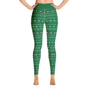 Happy Holidays UGLY SWEATER pattern- Yoga Leggings - Cannabis Incognito Apparel CIA | Cannabis Clothing Store