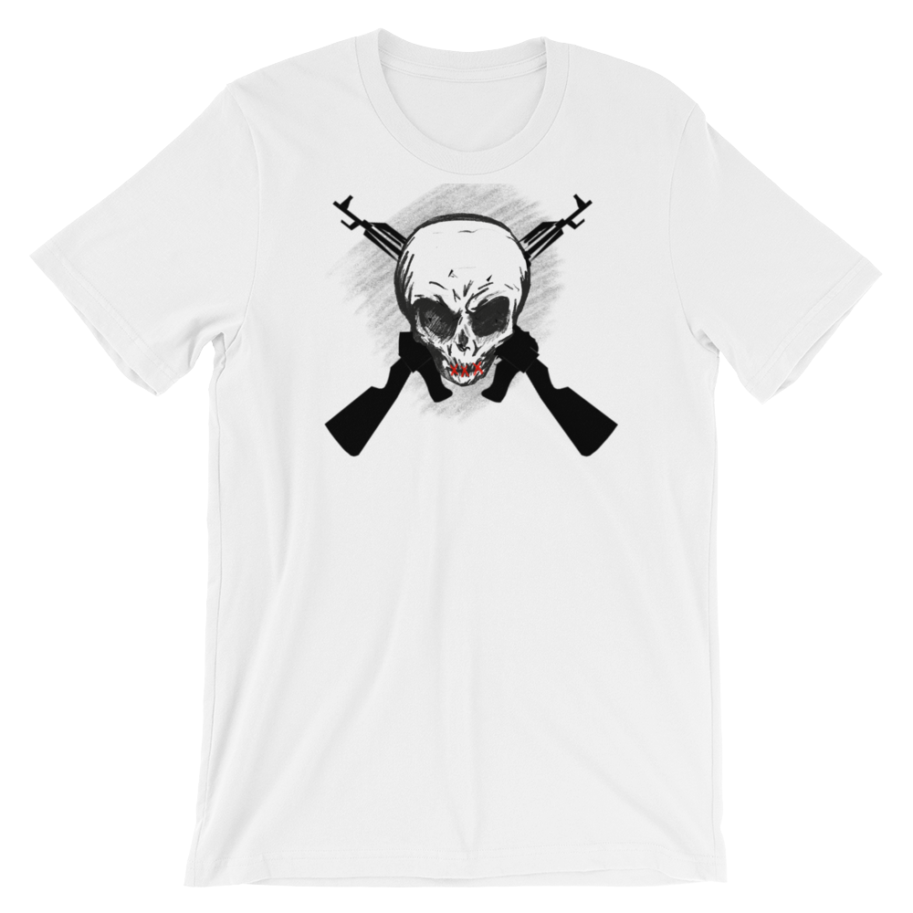 SKULL AND CROSS GUNS - Tee's Classic Apparel (Original Art) Unisex style - Cannabis Incognito Apparel CIA | Cannabis Clothing Store